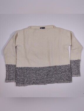Vince Cream Gray Wool Silk Cashmere Boatneck Oversized Sweater Size S